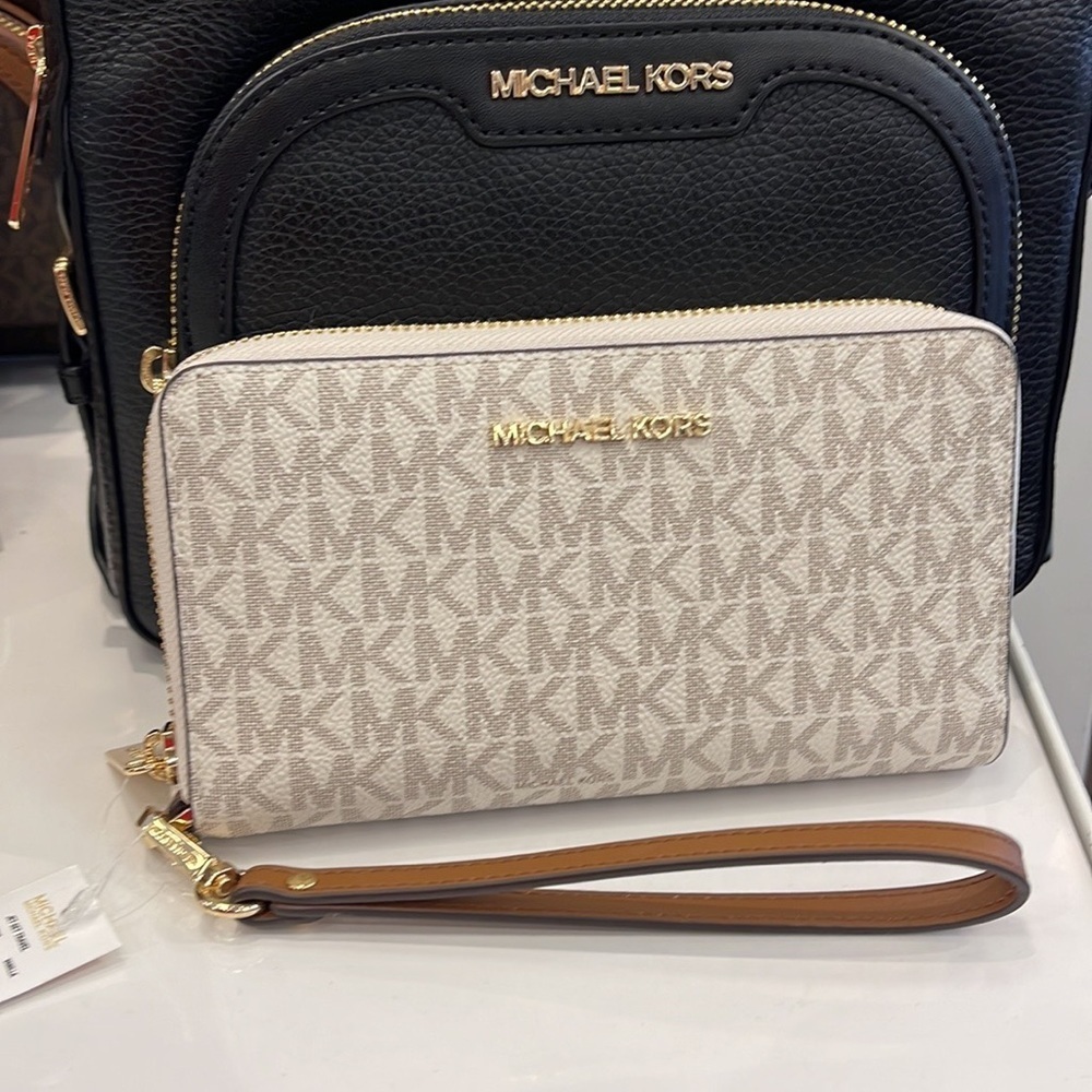 Michael Kors MK Signature Large Flat Multi-Function Phone Case Wallet Wristlet - Picture 2 of 16